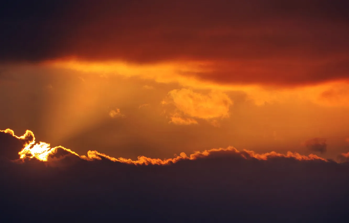 Фото обои солнце, облака, закат, оранжевое небо, пожар в небе