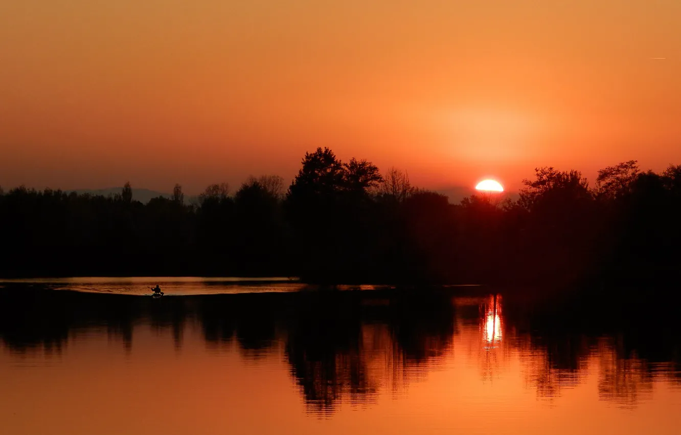 Фото обои twilight, sunset, lake, dusk, canoe
