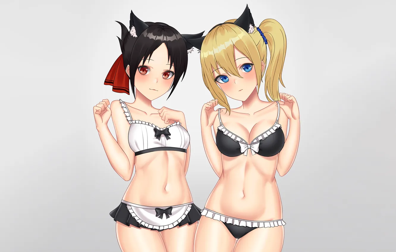 Фото обои sexy, cleavage, girls, boobs, animal ears, anime, blue eyes, beautiful