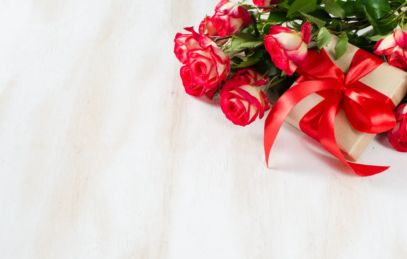 Фото обои любовь, подарок, розы, букет, лента, красные, red, love