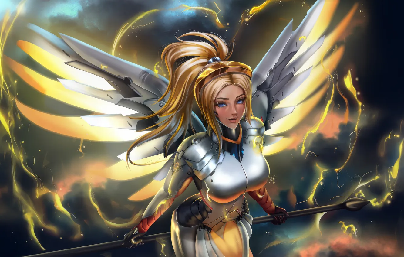 Фото обои overwatch, mercy, guardian, fearless