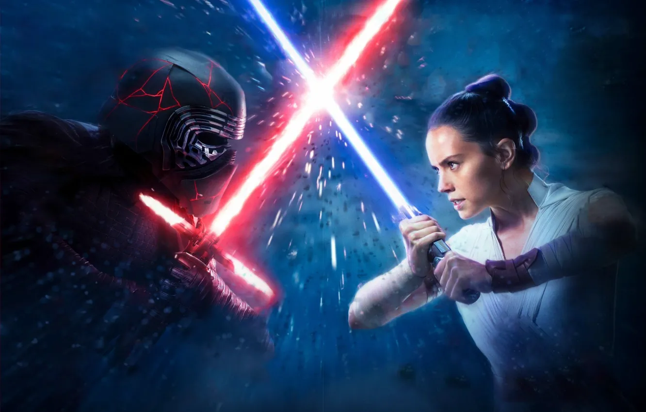 Фото обои Lightsabers, Kylo Ren, Lucasfilm, Adam Driver, Rey, Daisy Ridley, Star Wars episode IX, Star Wars …