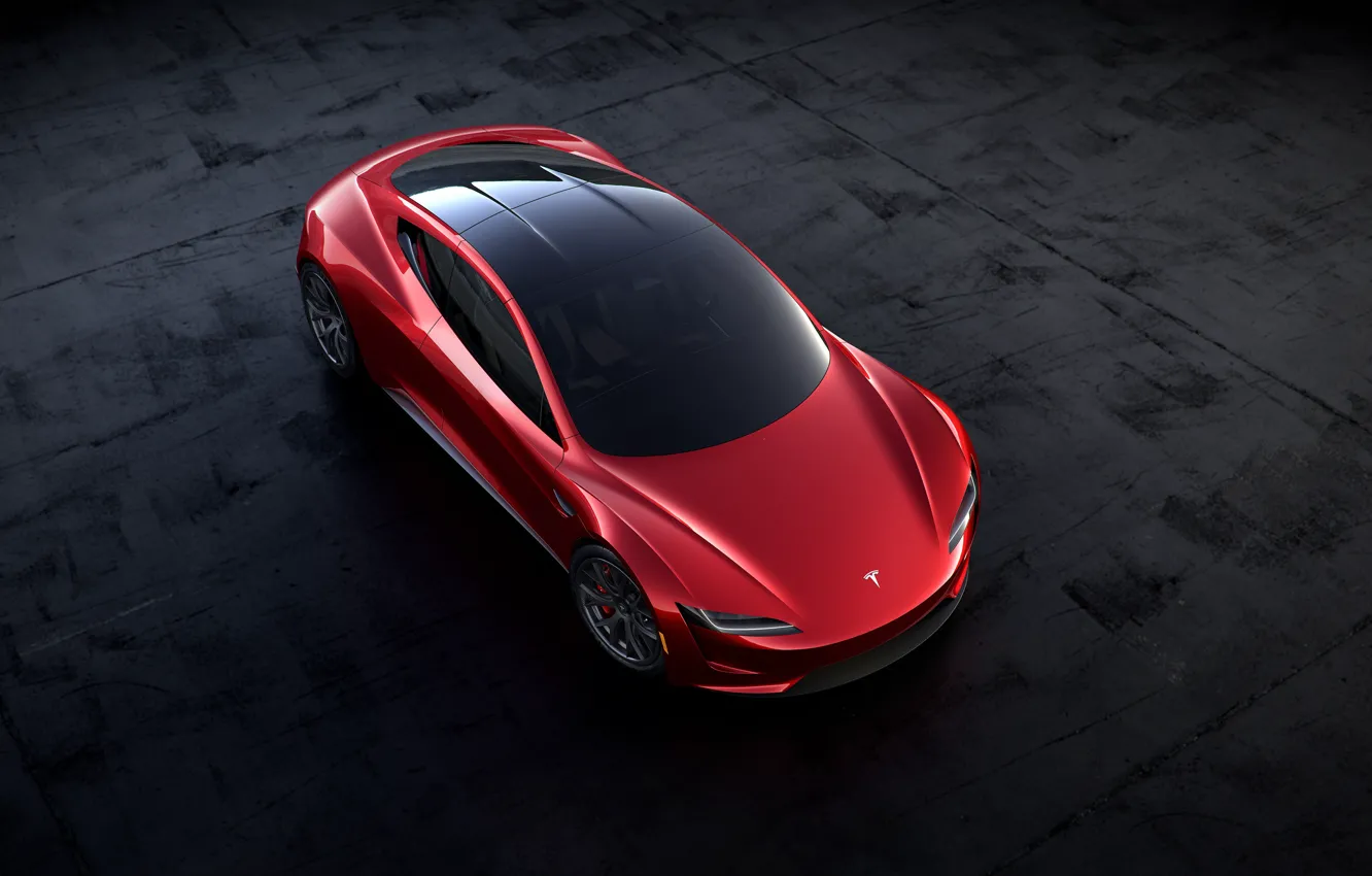 Фото обои Roadster, вид сверху, Tesla, 2020