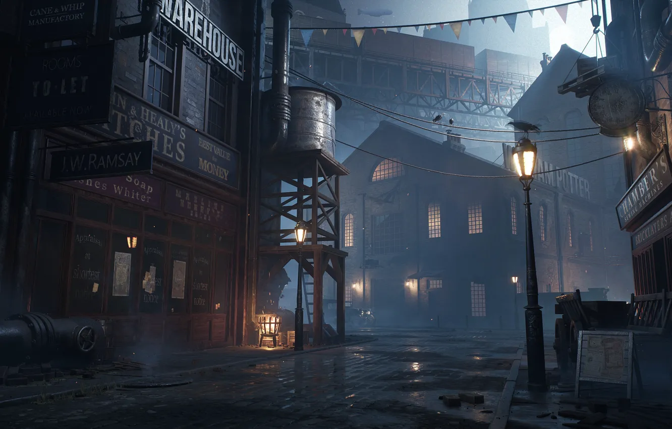 Фото обои ночь, город, лужи, вывески, Unreal Engine, by Alexey Kovalsky