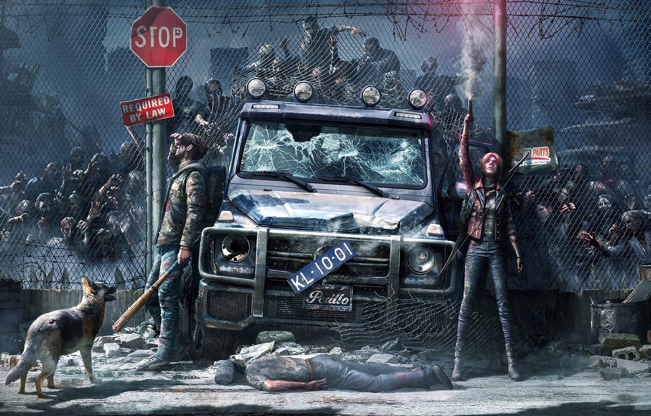 Фото обои car, city, girl, zombie, gun, blood, zombies, undead