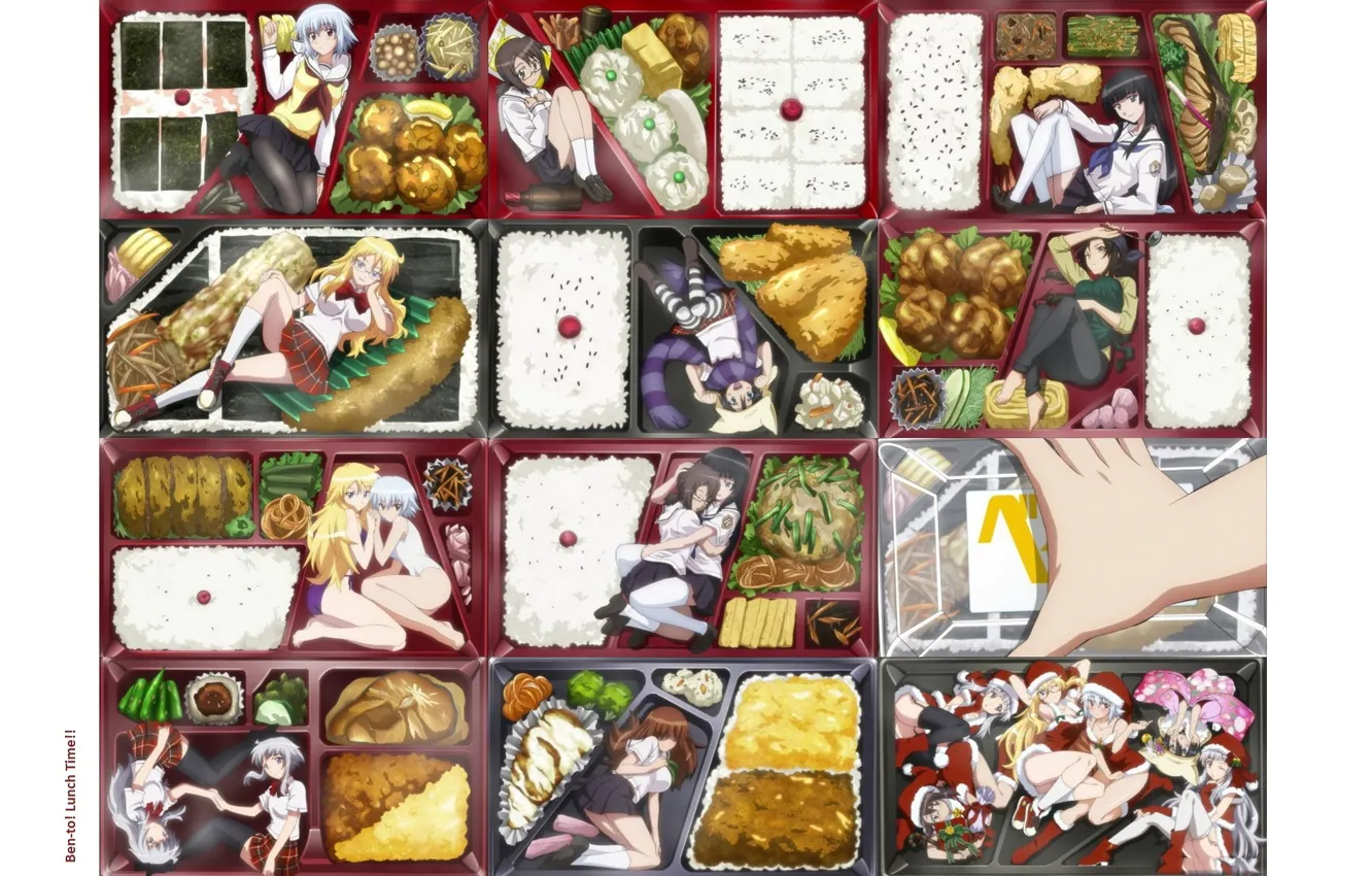 Фото обои коробка, рис, школьницы, обед, матроска, закуски, ben-to, Hana Oshiroi