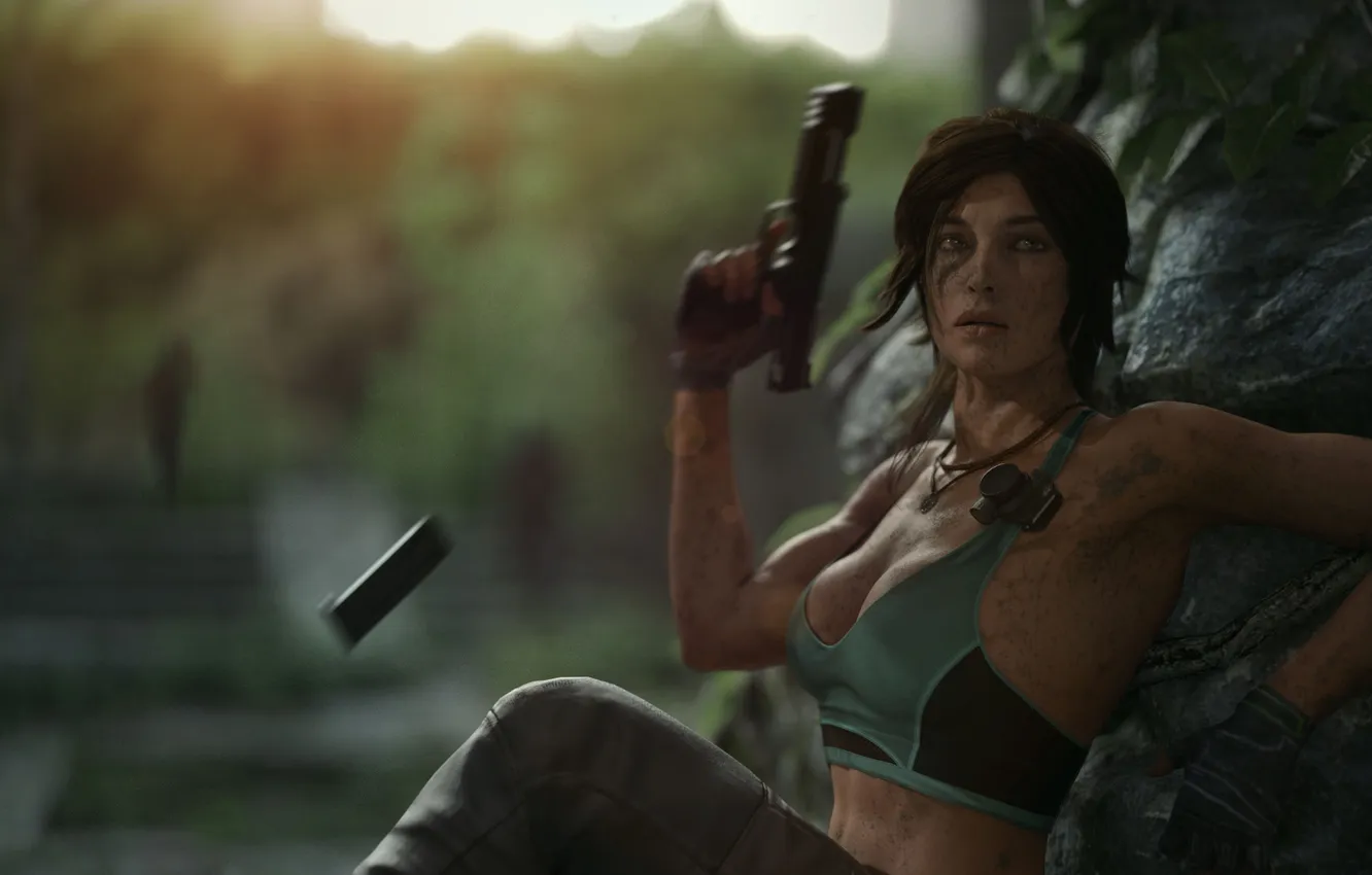Фото обои Девушка, Пистолет, Tomb Raider, Лара Крофт, Game, Lara Croft