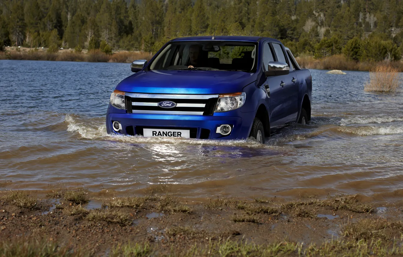 Фото обои синий, река, Ford, пикап, Ranger, брод