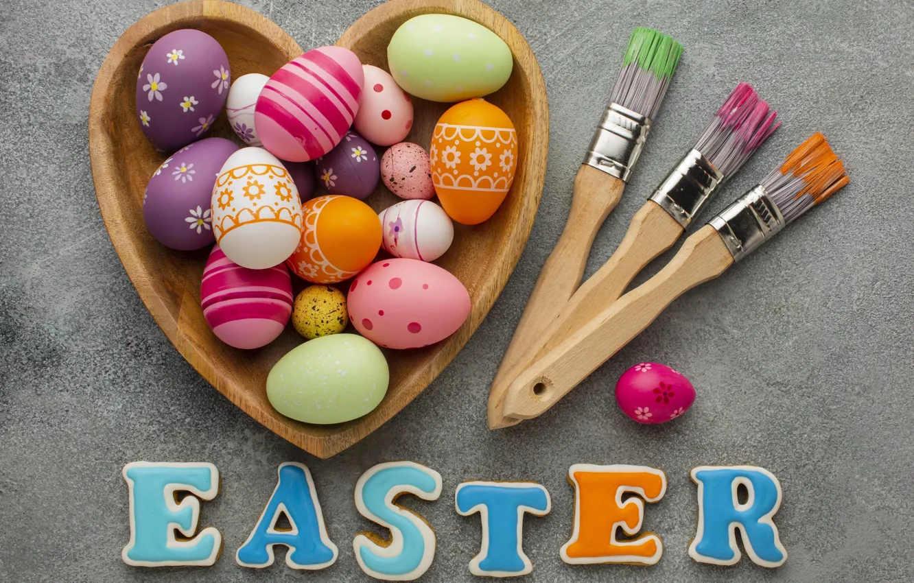 Фото обои яйца, весна, colorful, Пасха, happy, heart, spring, Easter