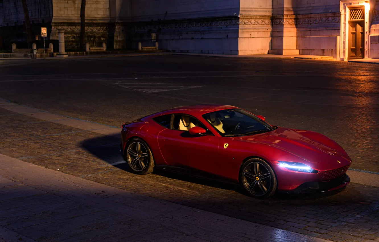 Фото обои фары, Ferrari, суперкар, Roma, 2020