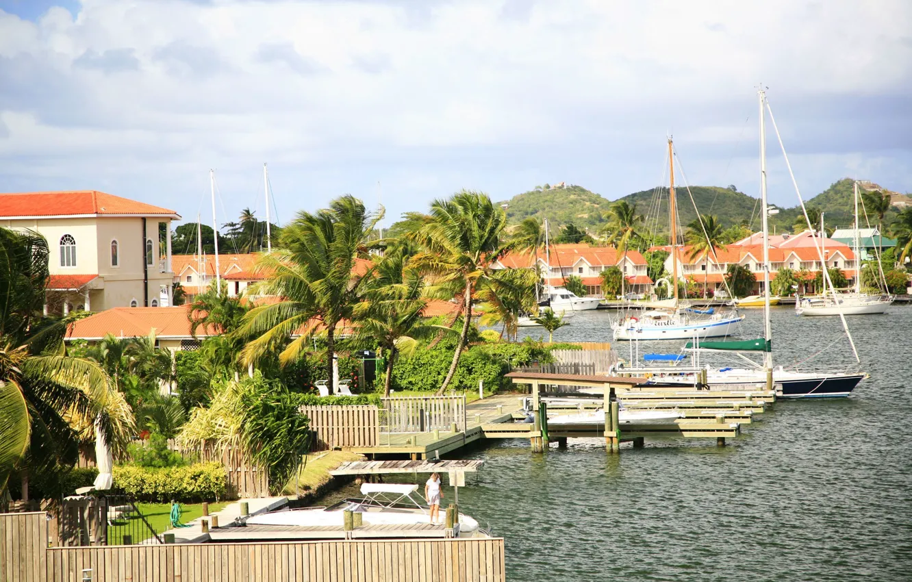 Фото обои город, дома, яхты, причалы, Карибы
