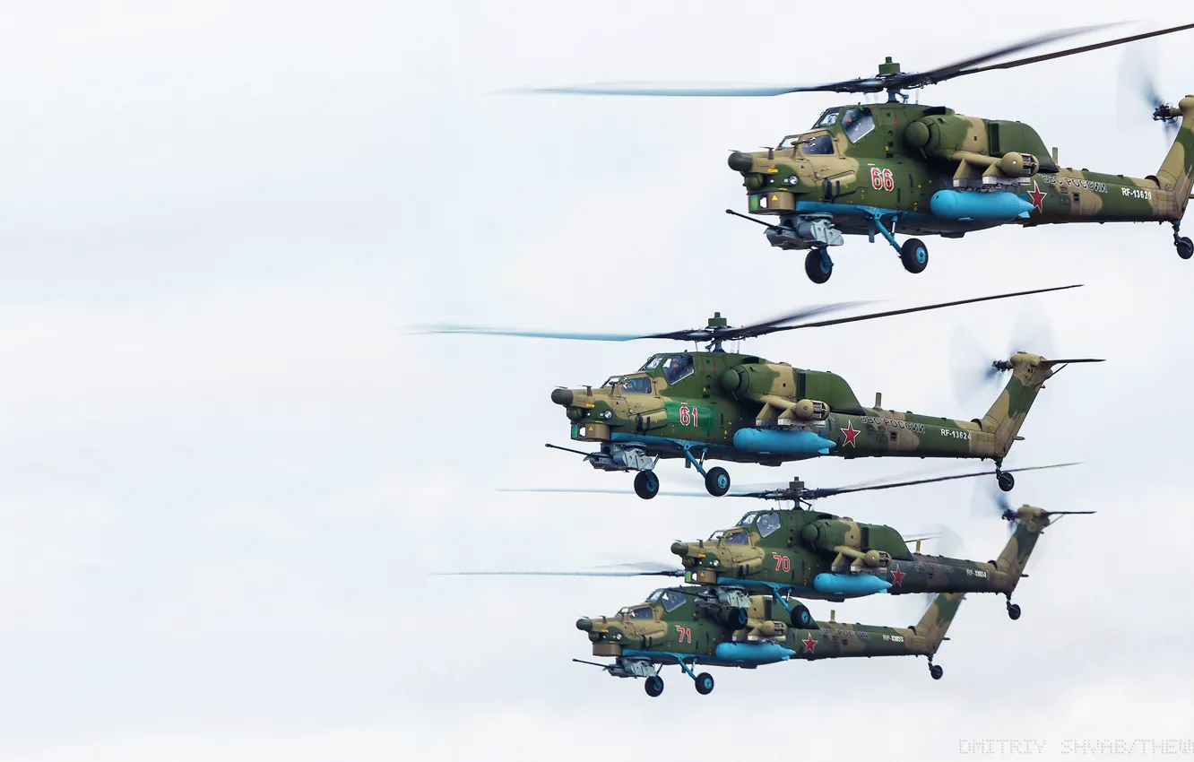 Фото обои Вертолет, Армия, Россия, Авиация, ВВС, Четыре, Ми-28Н, Ночной охотник