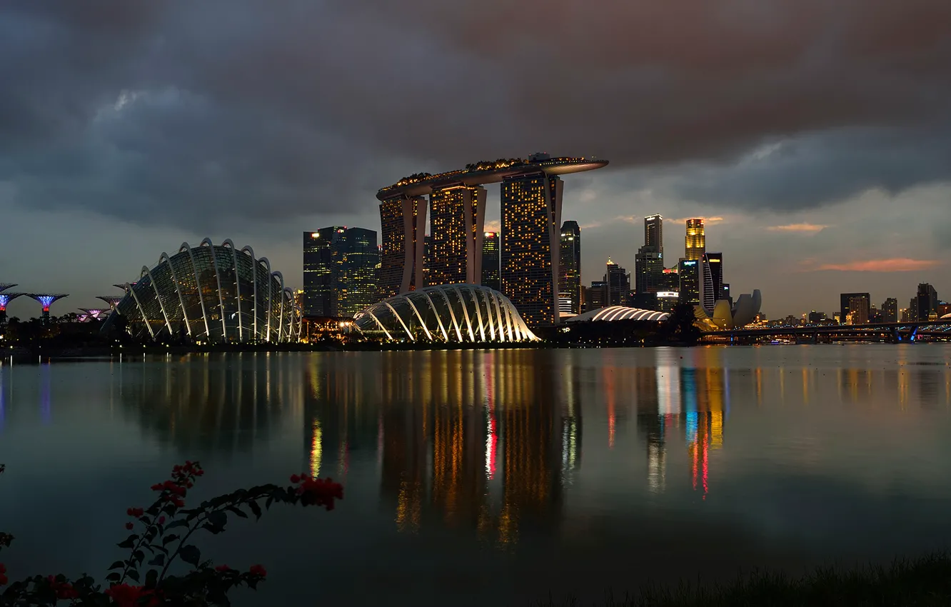 Фото обои ночь, Сингапур, казино, Marina Bay Sands