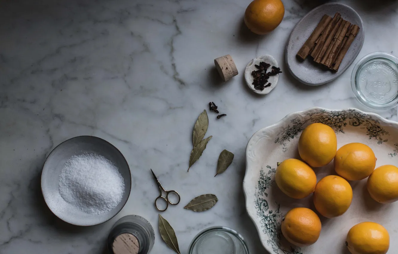 Фото обои lemon, salt, spices, preserve