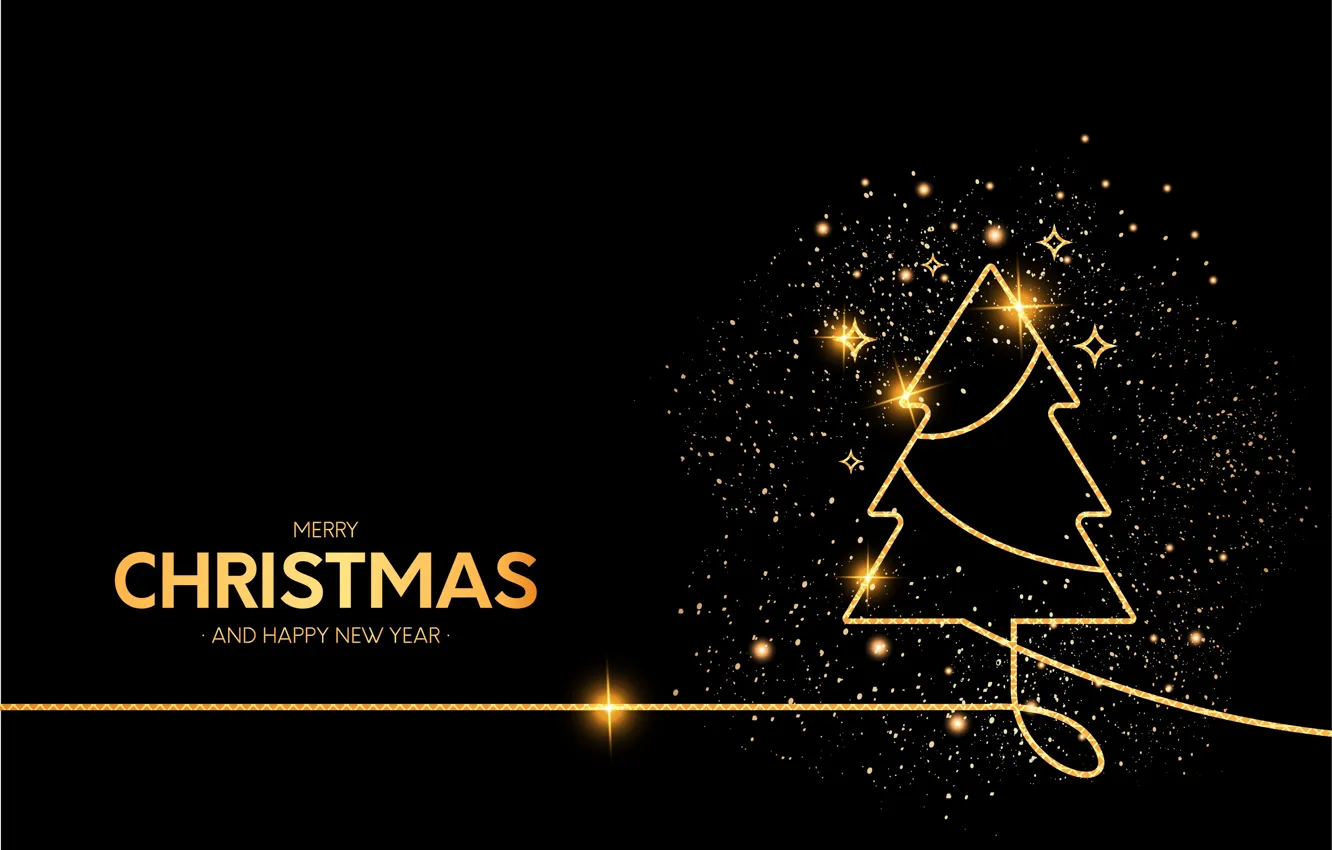 Фото обои украшения, золото, елка, Рождество, dark, Новый год, golden, christmas