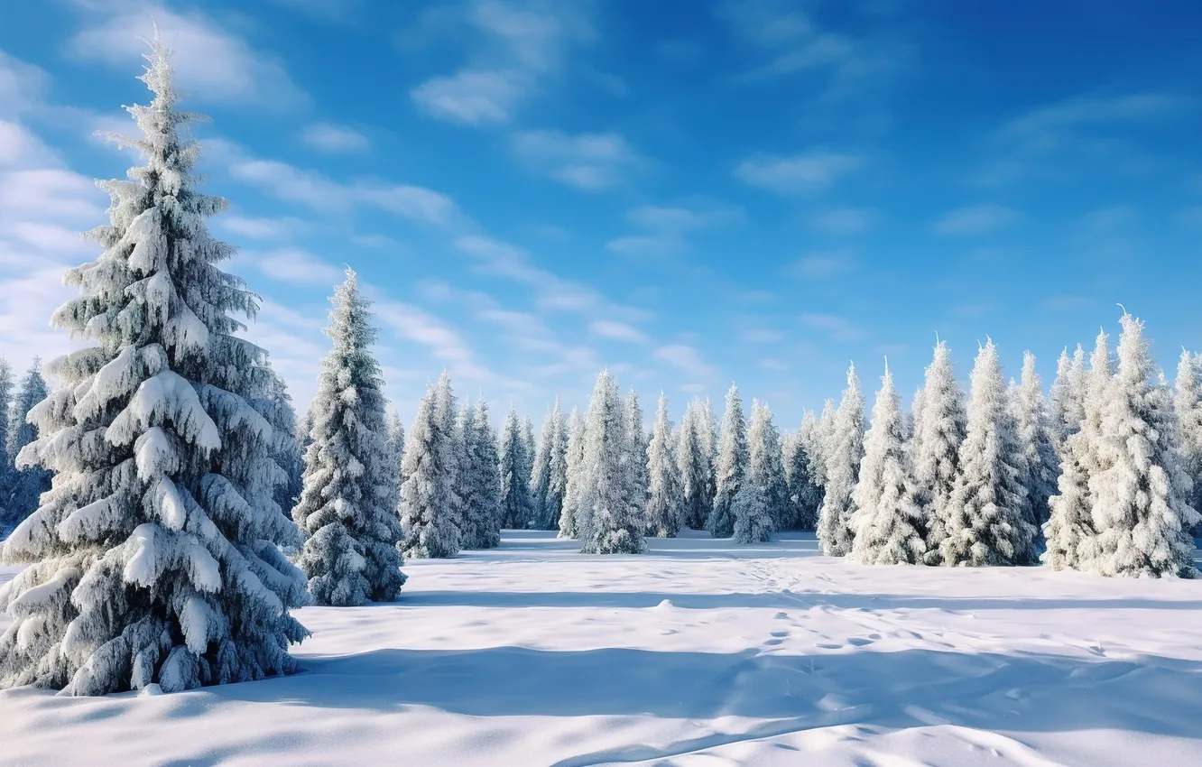 Фото обои зима, лес, снег, деревья, елки, forest, landscape, winter