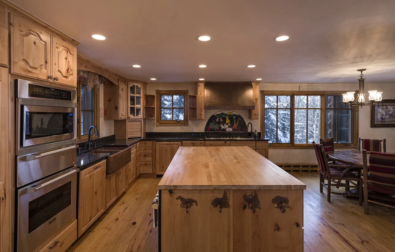 Фото обои wooden, home, luxury, kitchen, colorado, blue sky lodge