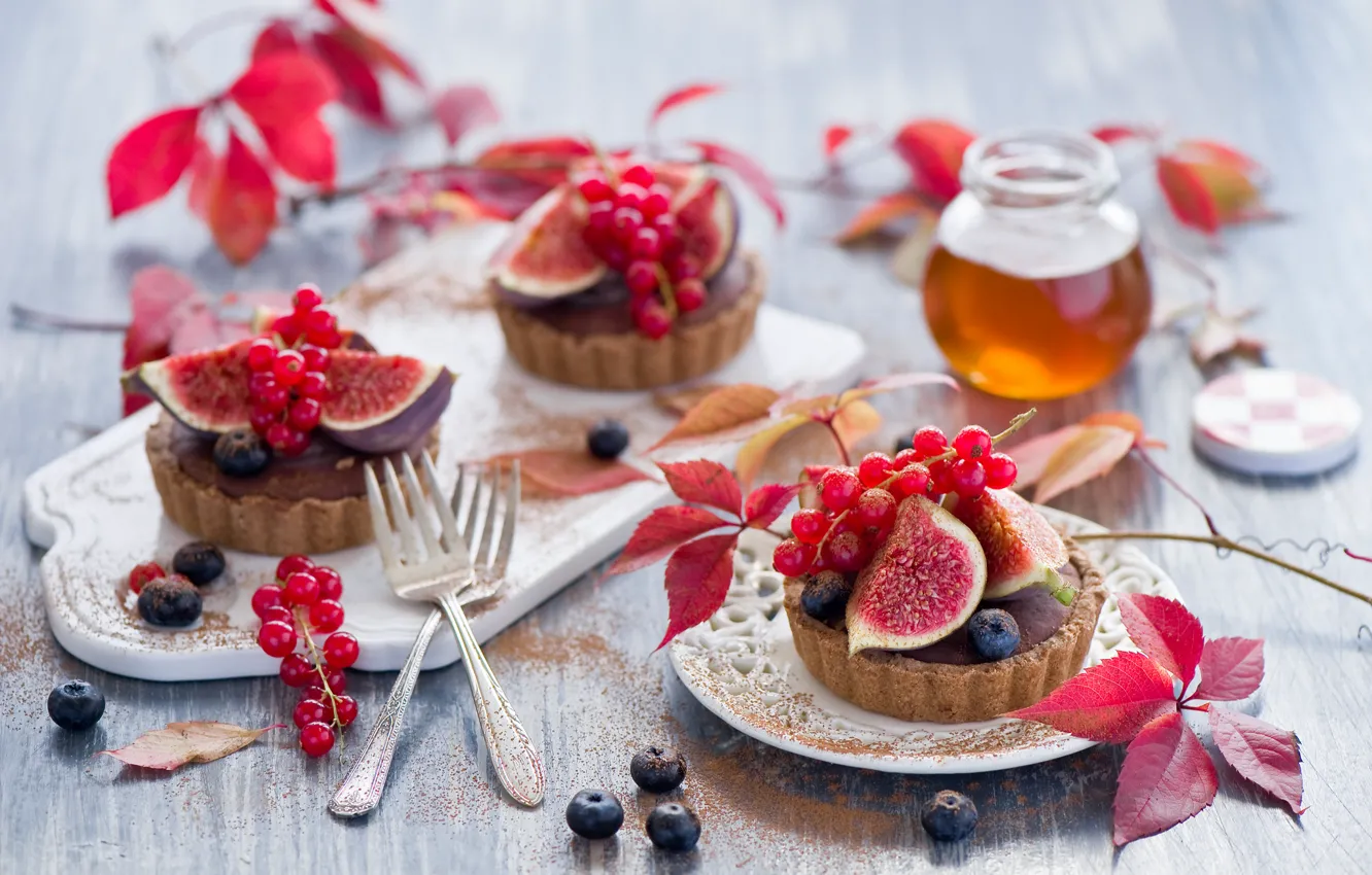 Фото обои ягоды, еда, черника, мед, пирожное, фрукты, десерт, смородина