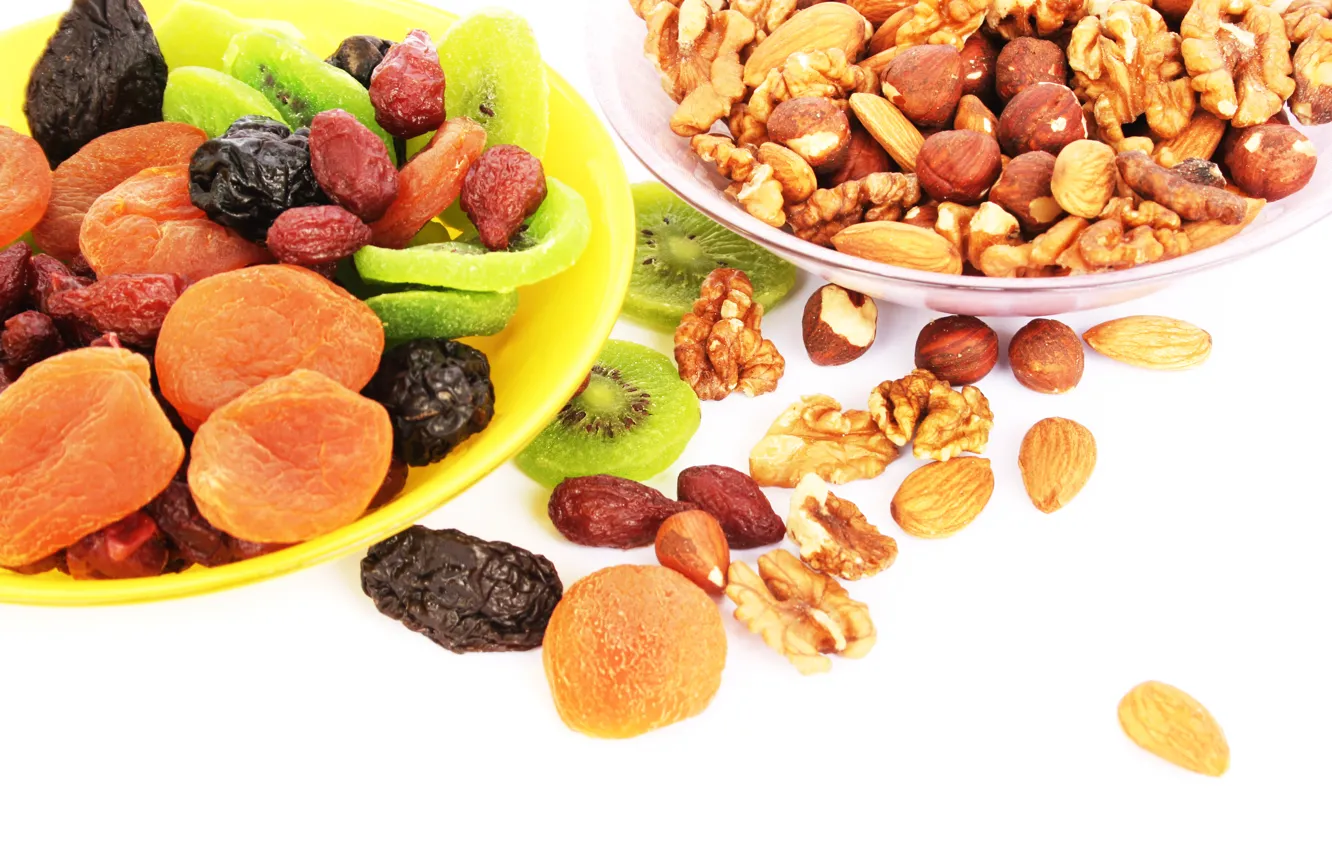 Фото обои киви, орехи, fruit, nuts, курага, сухофрукты, чернослив