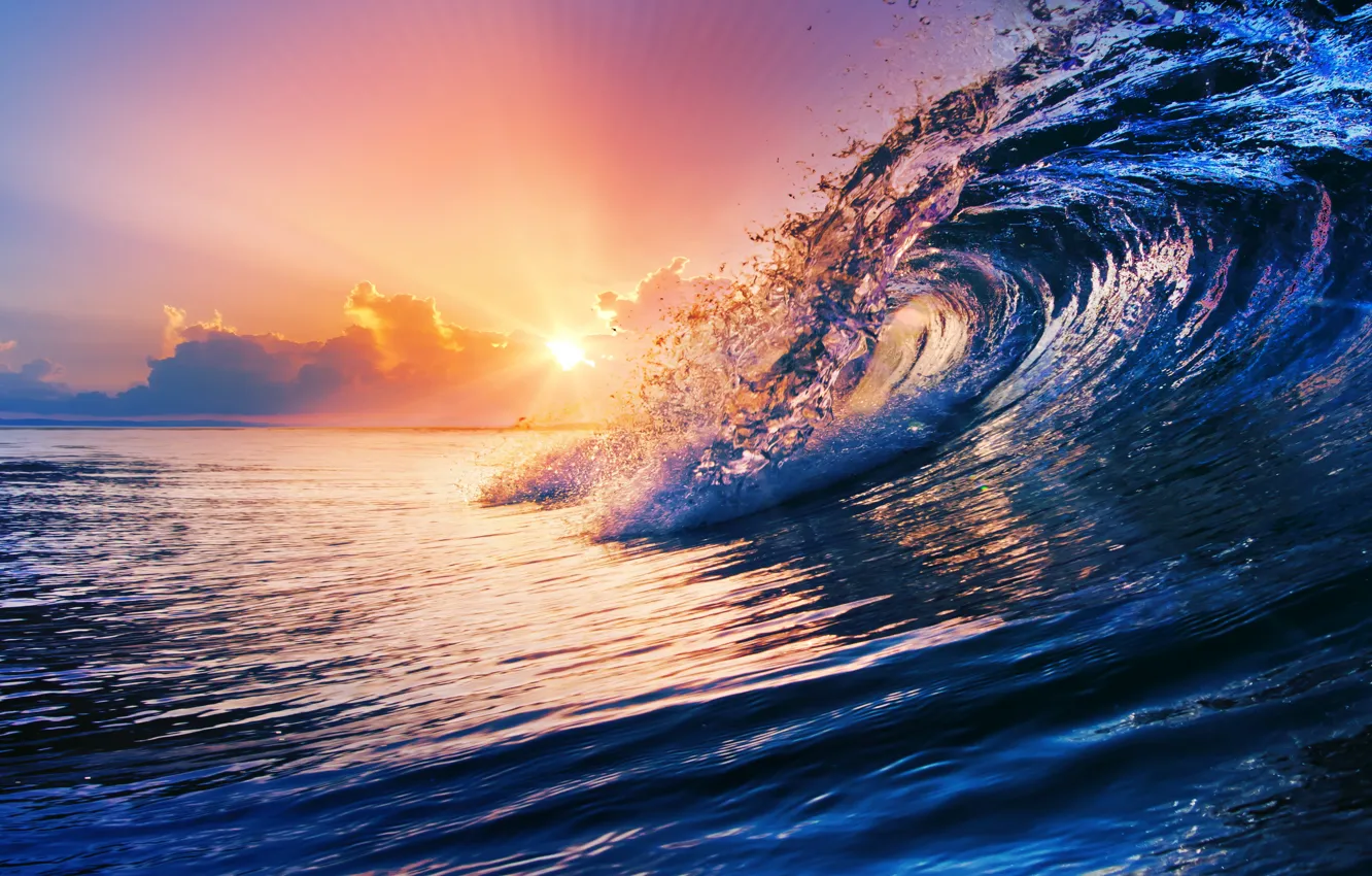 Фото обои море, волны, вода, закат, океан, sky, sea, ocean