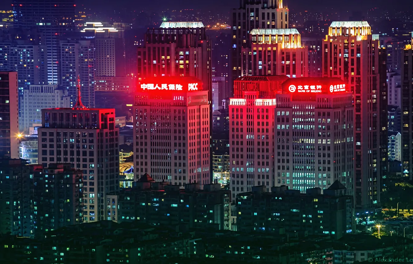 Фото обои city, lights, China, Shanghai, night, city lights, buildings, skyscrapers
