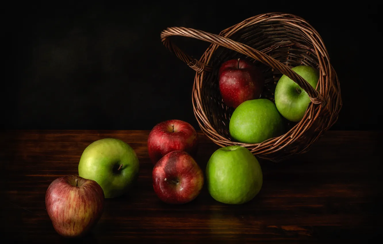 Фото обои яблоки, натюрморт, корзинка