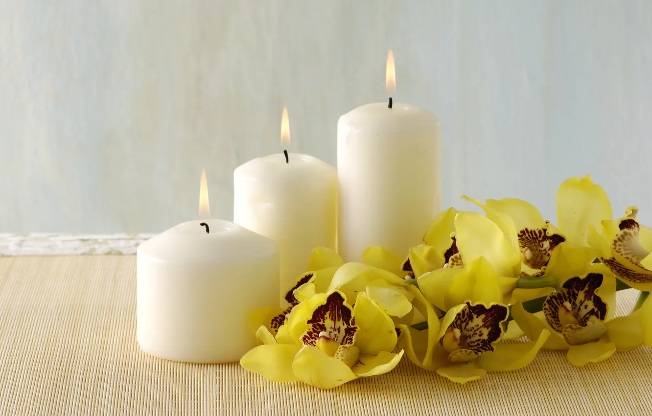 Фото обои свечи, бамбук, орхидеи, Спа