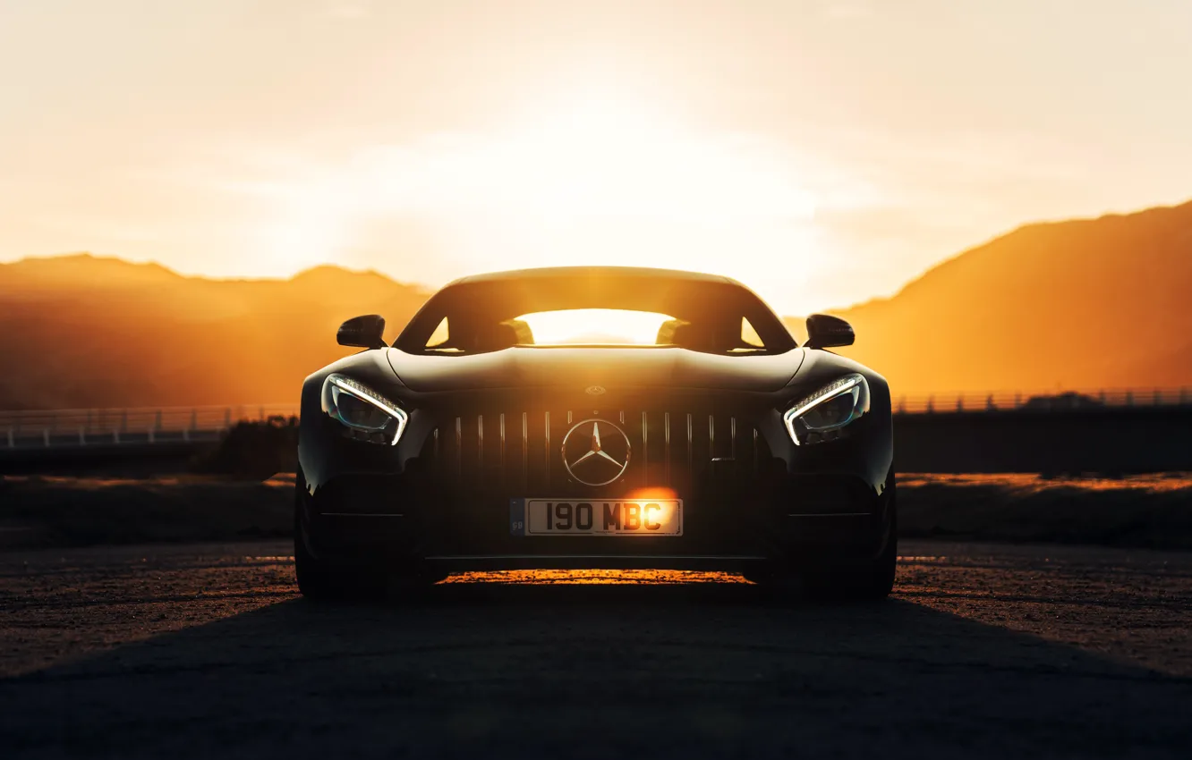 Фото обои закат, Mercedes-Benz, вид спереди, AMG, GT C