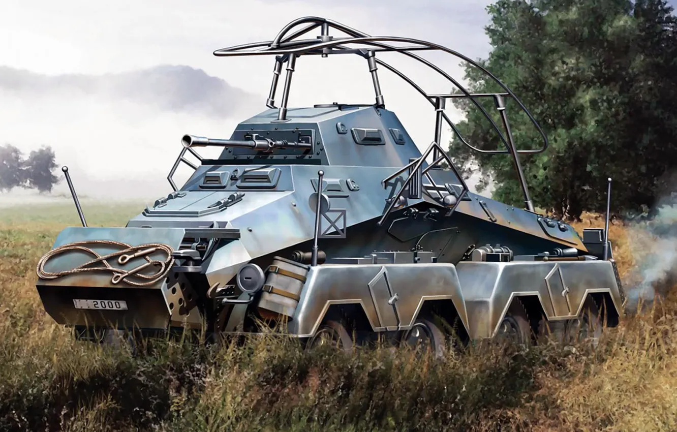 Фото обои рисунок, арт, германский тяжёлый бронеавтомобиль, Schwerer Panzerspähwagen, 8-Rad, Sd.Kfz.232