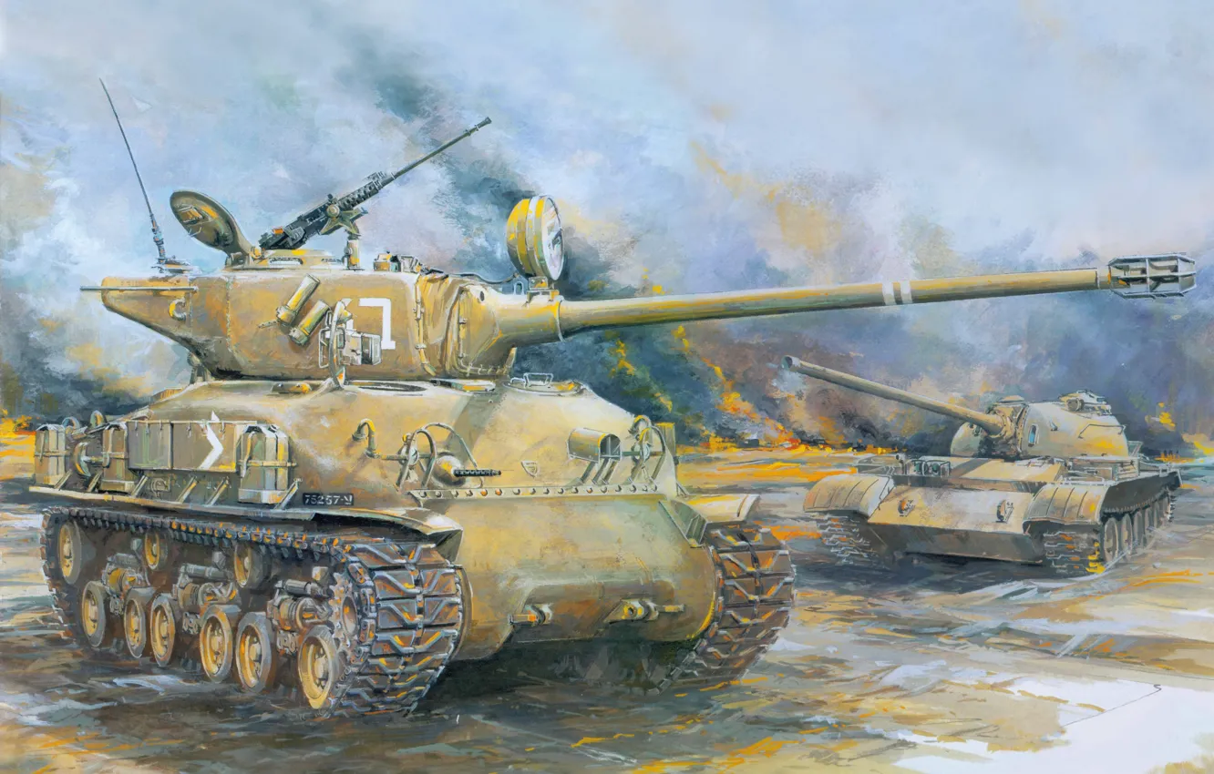 Фото обои арт, танк, действия, боевые, последний, средний, T-54, Синай