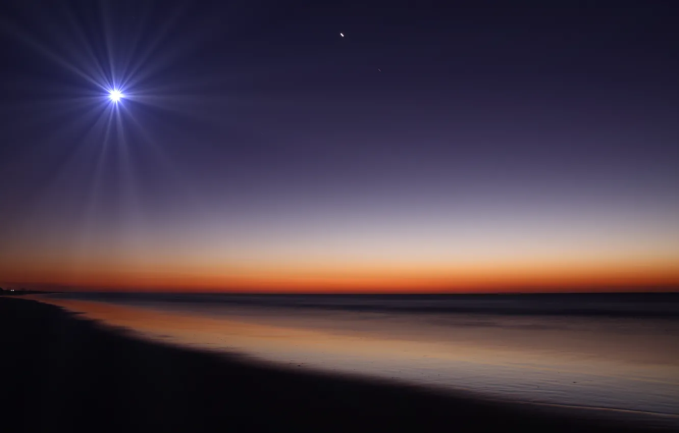 Фото обои песок, пляж, ночь, природа, луна, берег