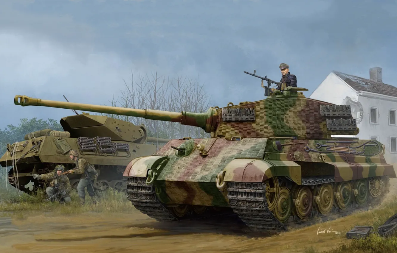 Фото обои арт, Tiger II, w/Zimmerit, Pz.Kpfw.VI Ausf.B, German tank, (Henschel 1944 Production), (Sd.Kfz.182)