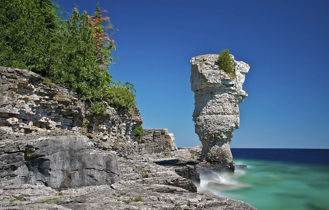 Фото обои море, осень, деревья, озеро, скалы, Канада, Онтарио, Bruce Peninsula National Park