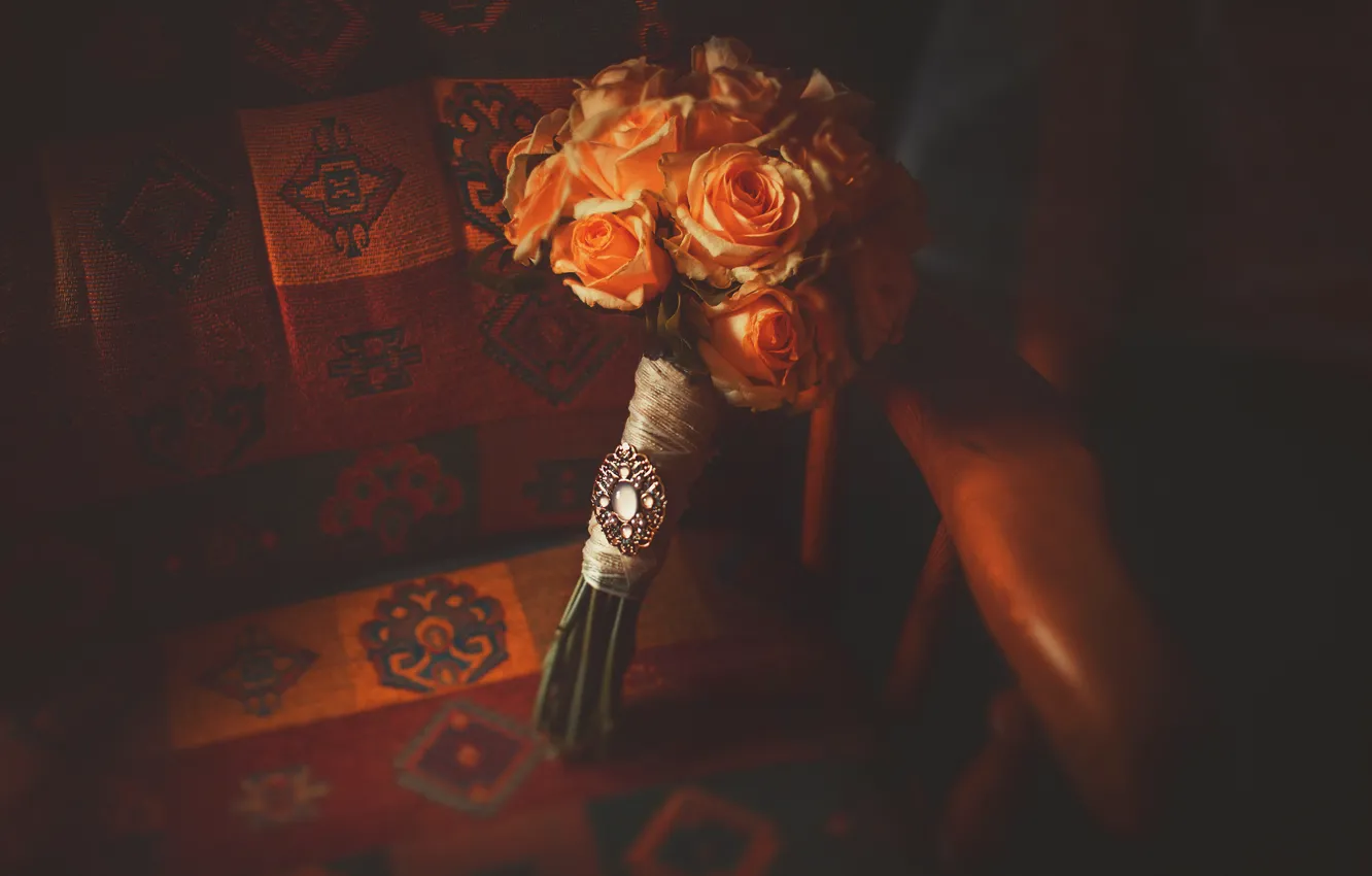 Фото обои розы, букет, свадебный