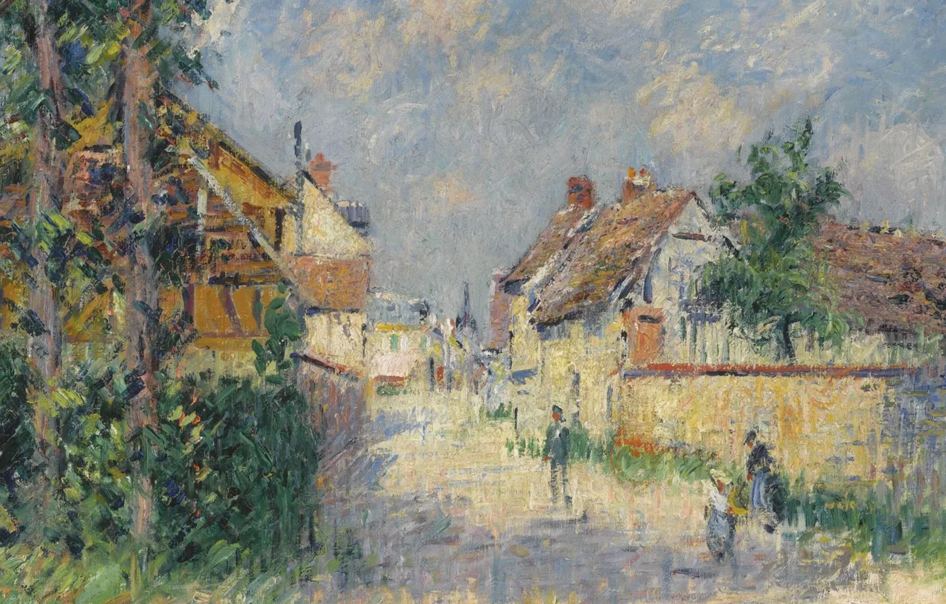 Фото обои дома, картина, городской пейзаж, Гюстав Луазо, Gustave Loiseau, Улица в Ле-Водрёй