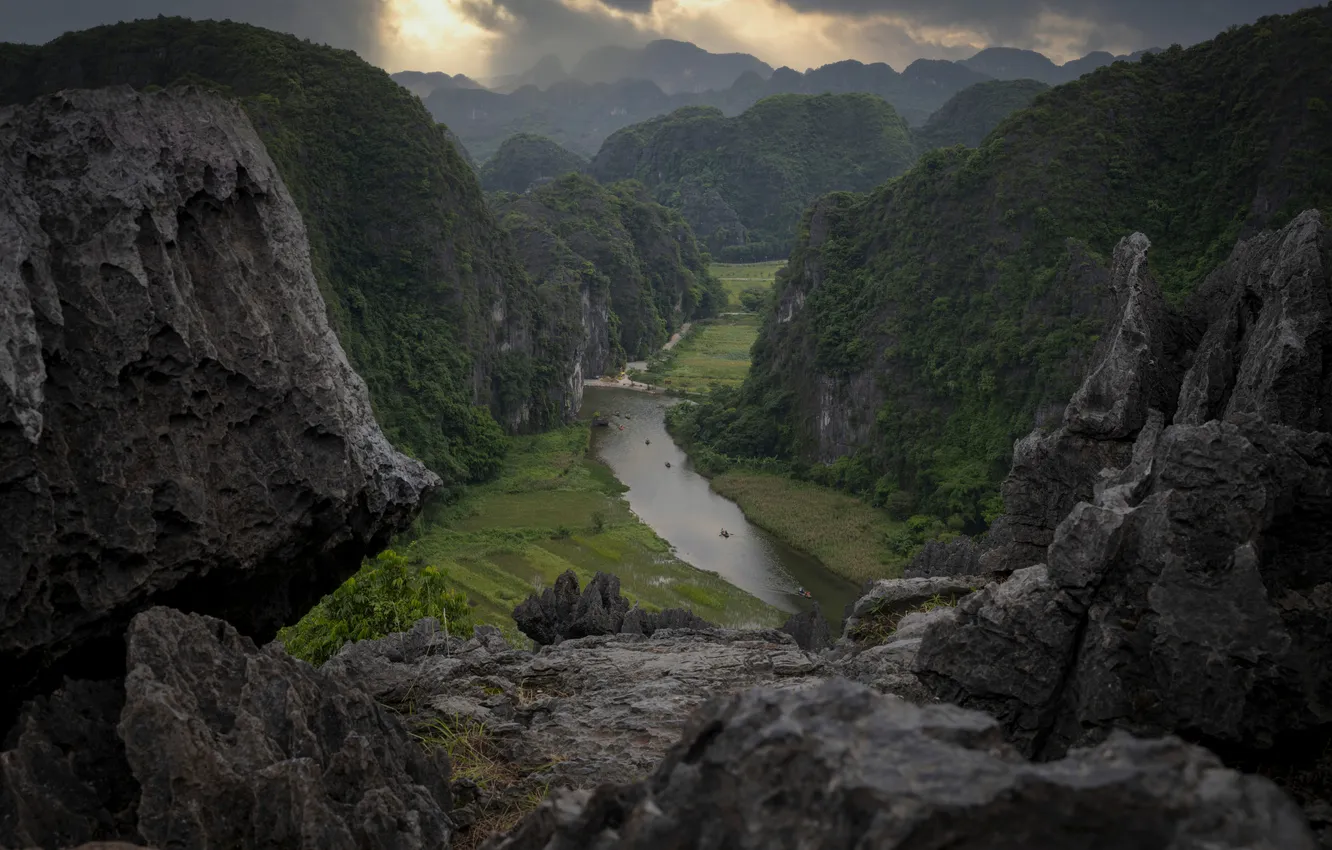 Фото обои Природа, Горы, Скала, Вьетнам, Долина, Реки, Ninh Binh
