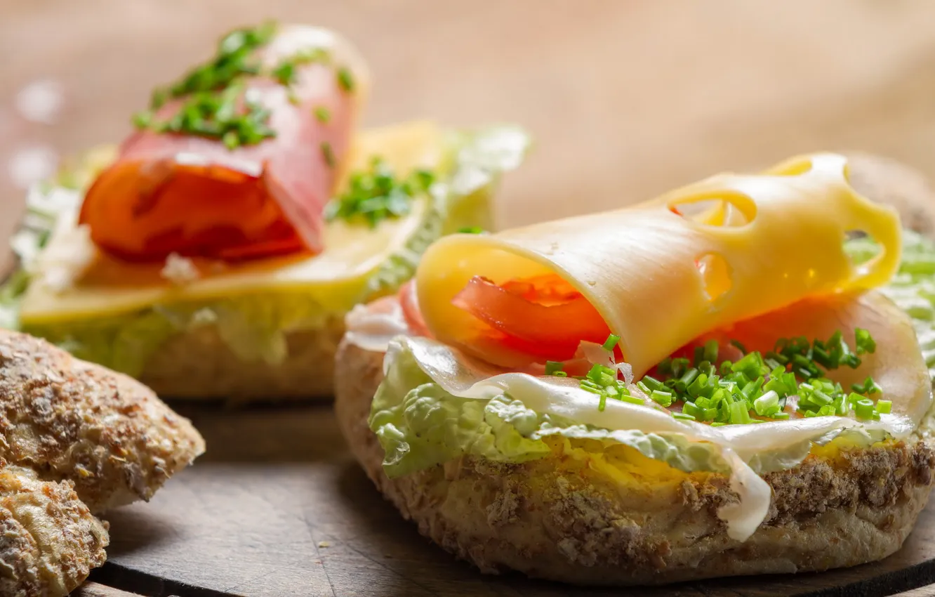Фото обои макро, еда, Closeup of fresh sandwich with ham and cheese