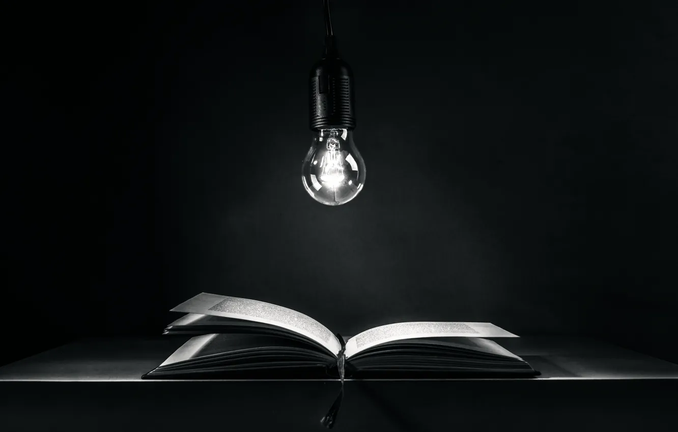 Фото обои книга, лампочки