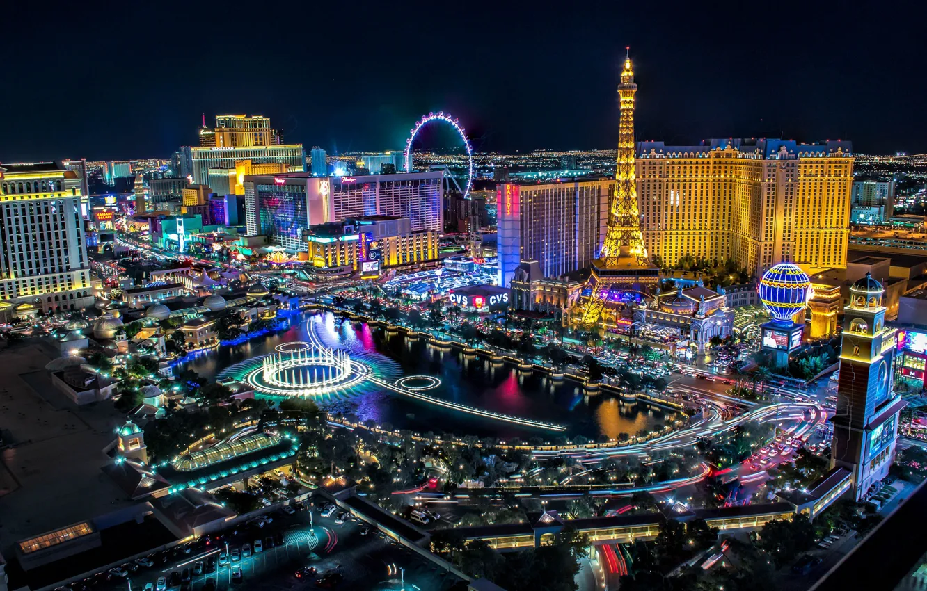 Фото обои ночь, город, огни, Лас-Вегас, США, skyline, Las Vegas