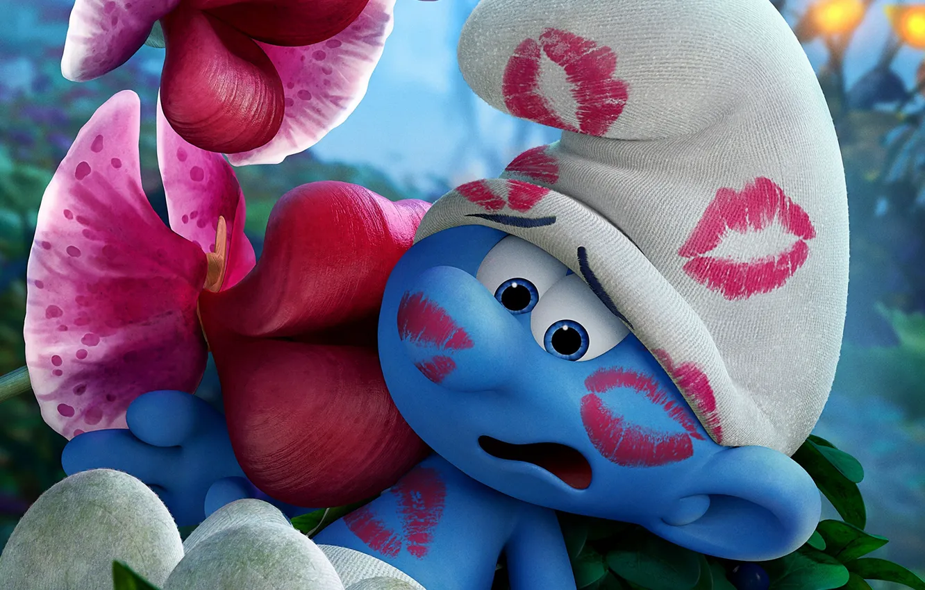 Фото обои flower, hat, blue, chibi, kiss, animated film, hana, animated movie