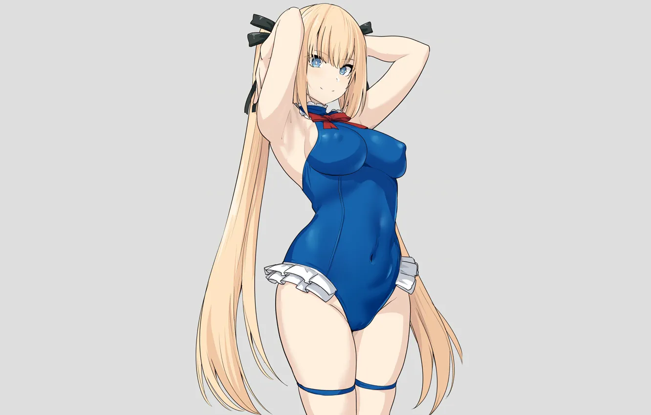 Фото обои girl, sexy, cleavage, long hair, boobs, anime, blue eyes, beautiful