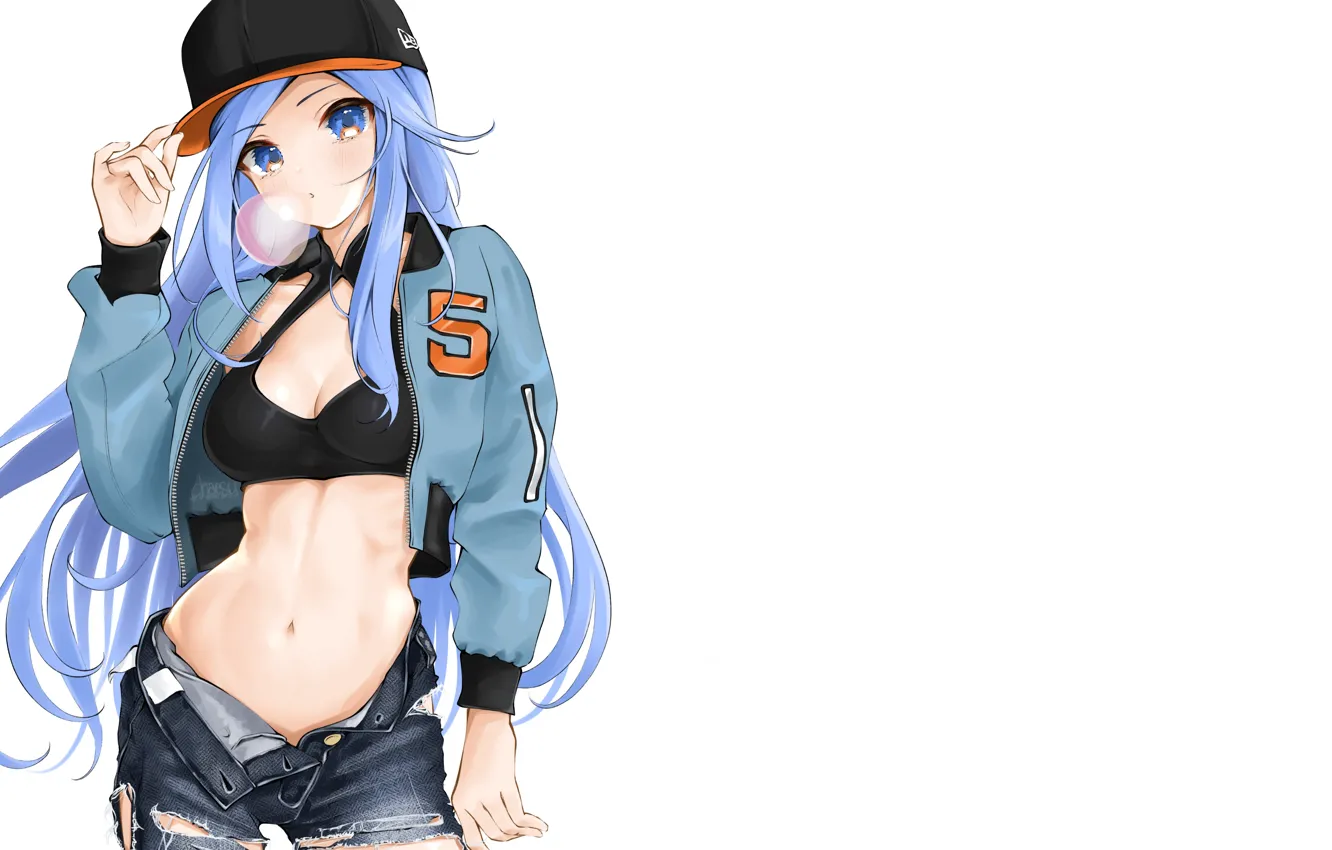 Фото обои girl, sexy, cleavage, shorts, long hair, boobs, anime, beautiful