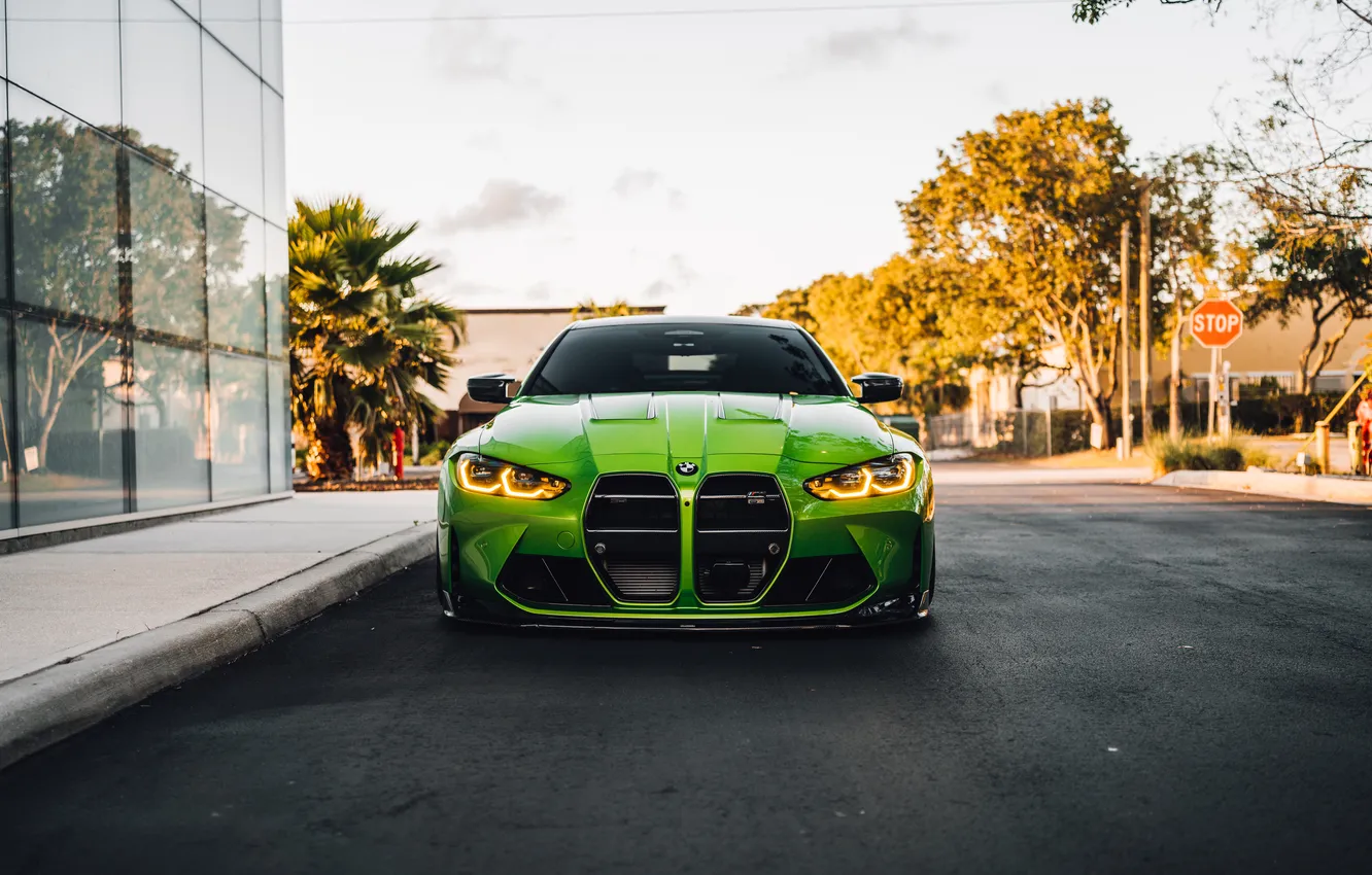 Фото обои BMW, Light, Green, Front, Road, Face, BMW M4, Sight