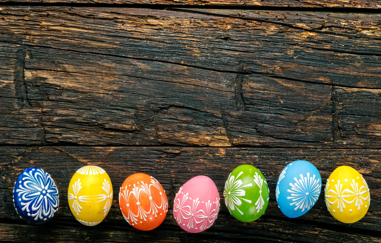 Фото обои colorful, Пасха, happy, wood, spring, Easter, eggs, holiday