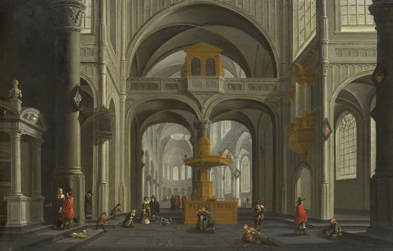 Фото обои масло, картина, 1652, Даниэль де Блик, Daniël de Blieck, Интерьер церкви