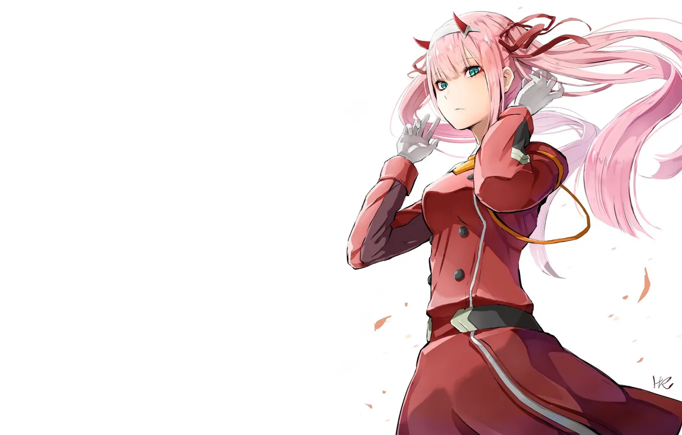 Фото обои девушка, ветер, форма, розовые волосы, 002, Darling In The Frankxx, Милый во Франксе, Zero Two