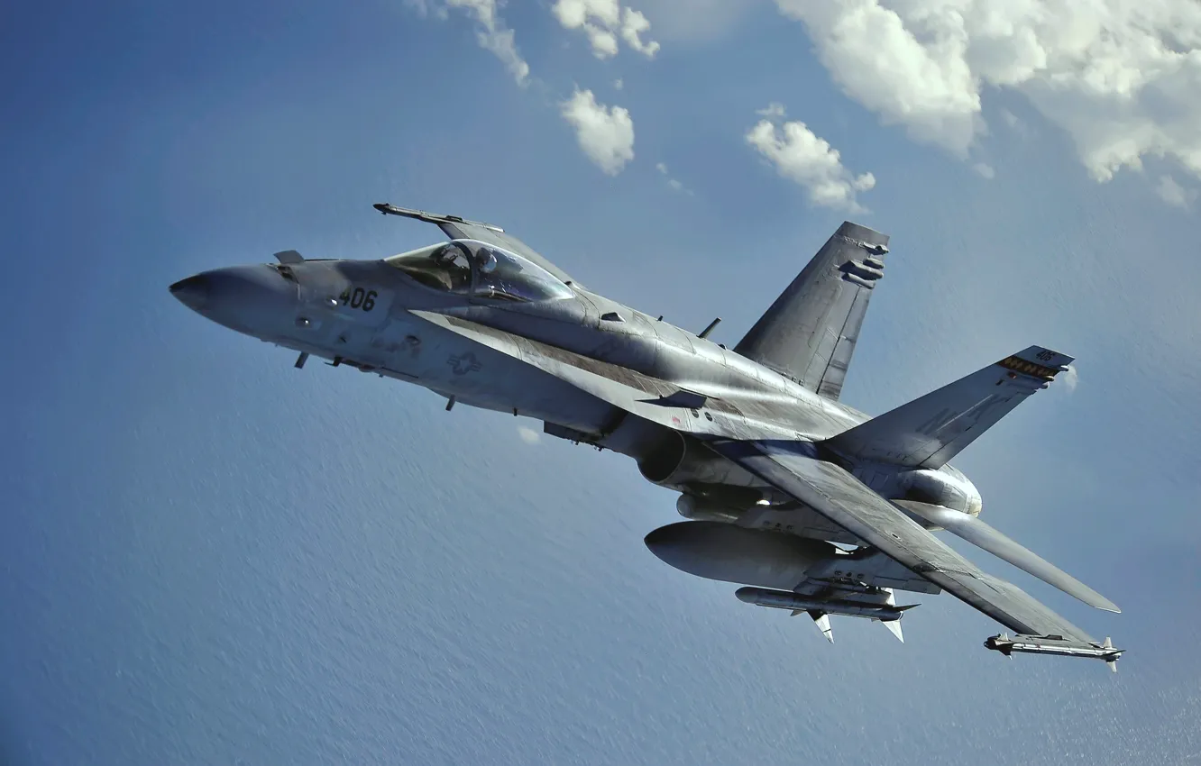 Фото обои Небо, Самолет, Палубный, Истребитель-бомбардировщик, Штурмовик, F/A-18 Hornet, McDonnel Douglas
