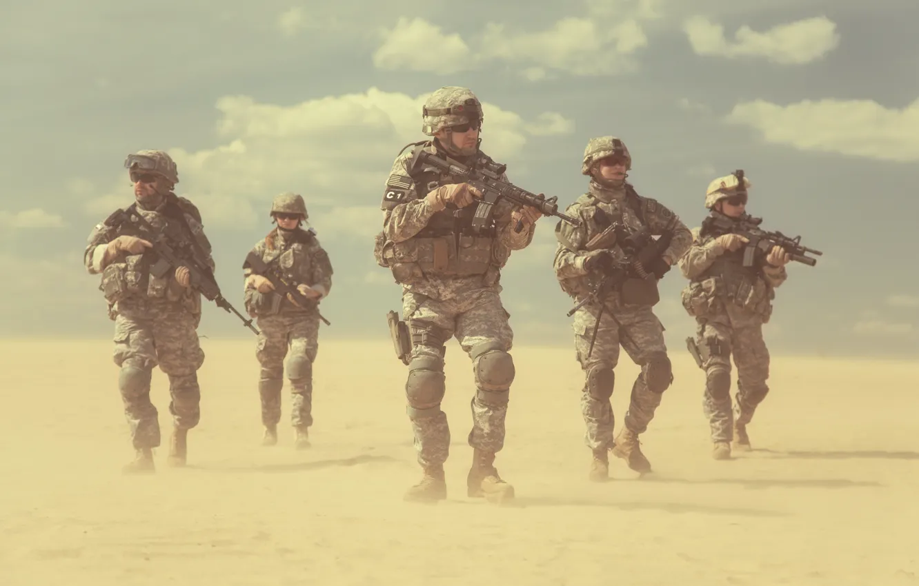 Фото обои пустыня, армия, солдаты, США, отряд, армия США