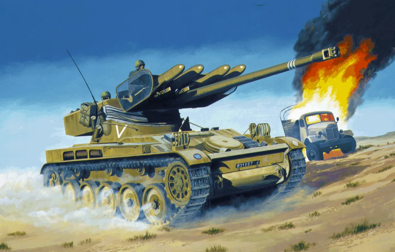 Фото обои war, art, painting, tank, AMX 13/75