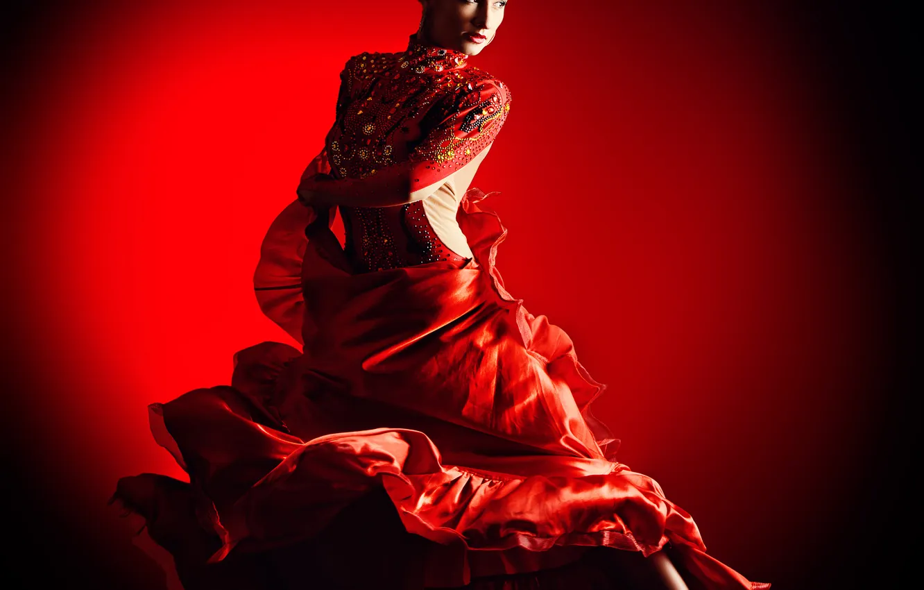 Фото обои красный, фон, Девушка, танец, фламенко, flamenco